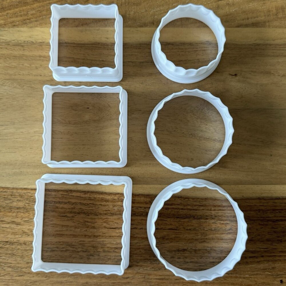 Cookie Cutters Lot 6 Square‎ & Round Scalloped Frame Shape Dough  Pastry 3 Sizes